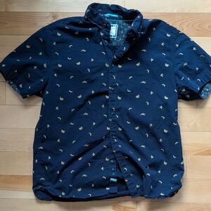 Denim & Flower Dark Blue Shirt with Yellow Patterns